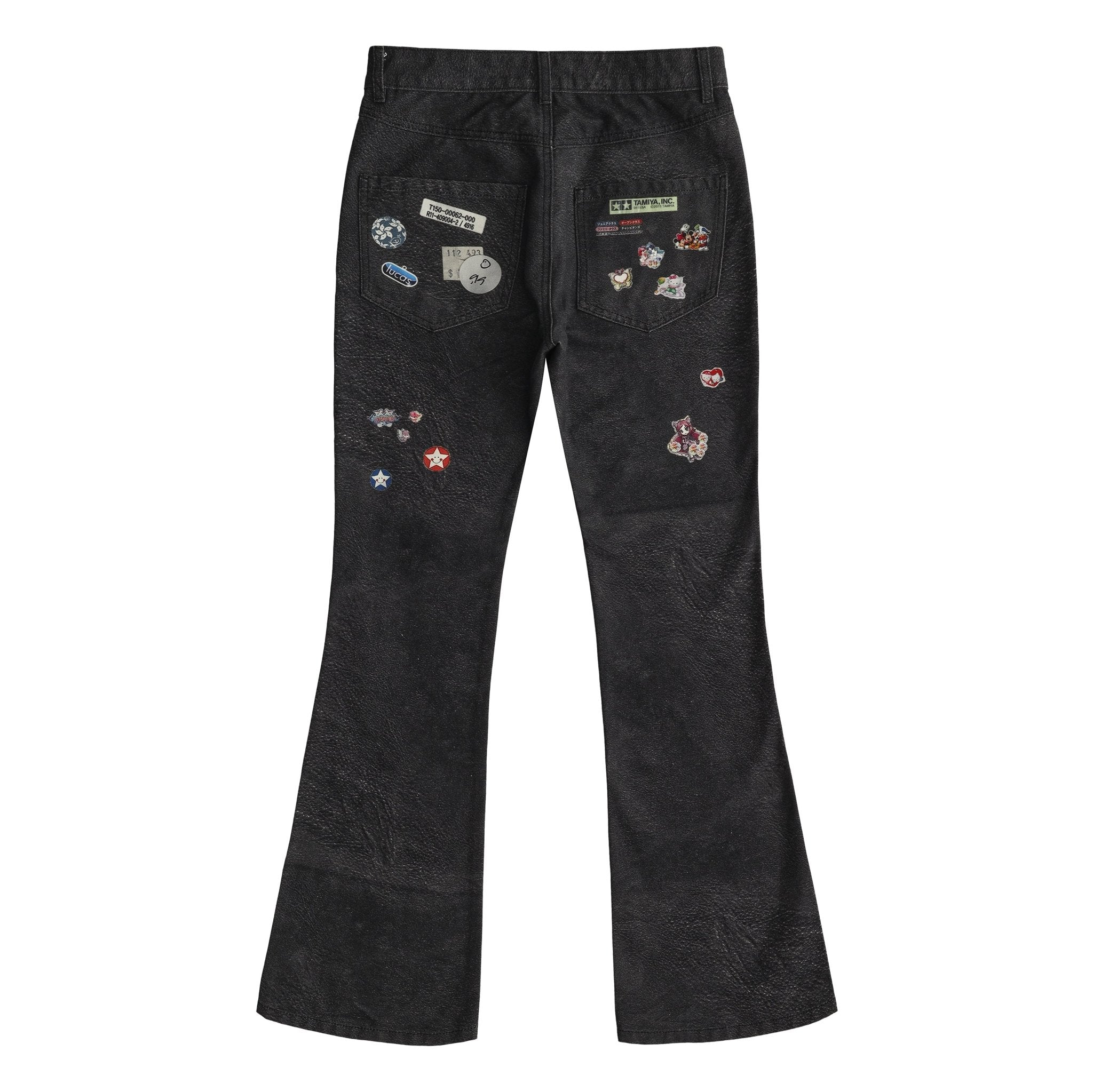 3D Printed Leather Stickers Flare Bootcut Trousers - Rick Circus