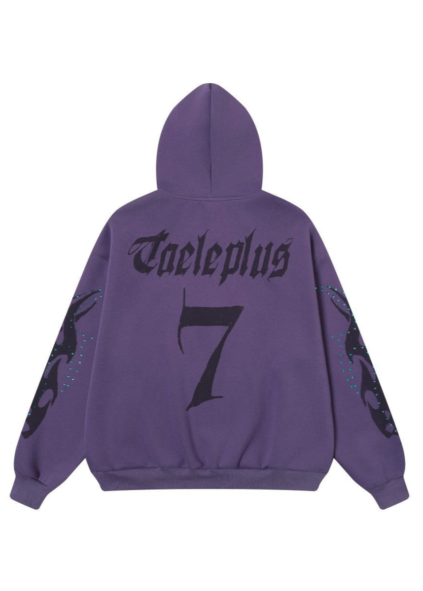 Sweat à capuche zippé vintage avec strass et flammes