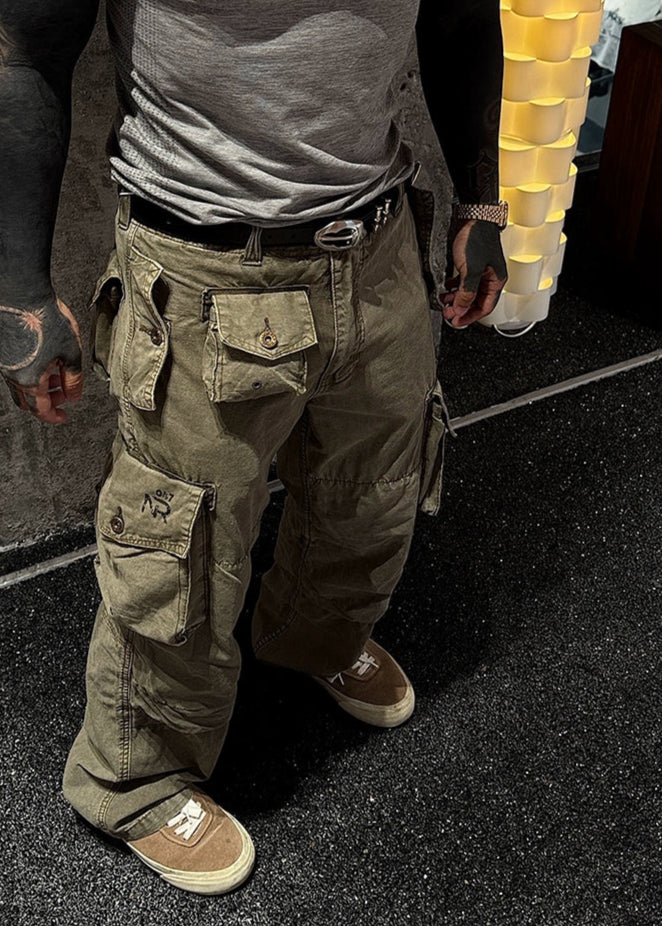 Multi-Pocket Paratrooper Washed Cargo Pants