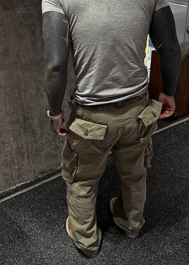 Multi-Pocket Paratrooper Washed Cargo Pants
