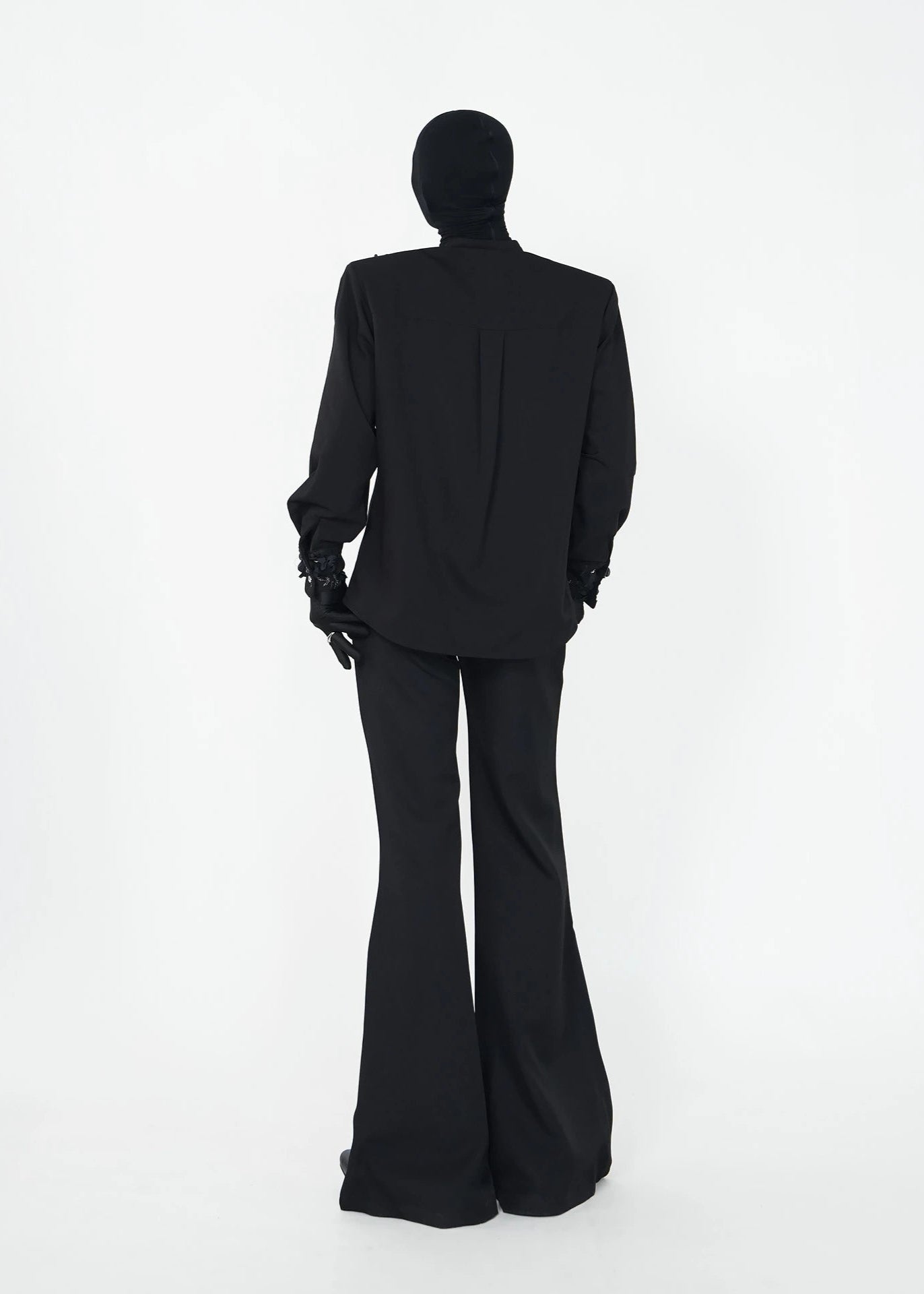 Black Rose Embossed Mandarin Collar Shirt