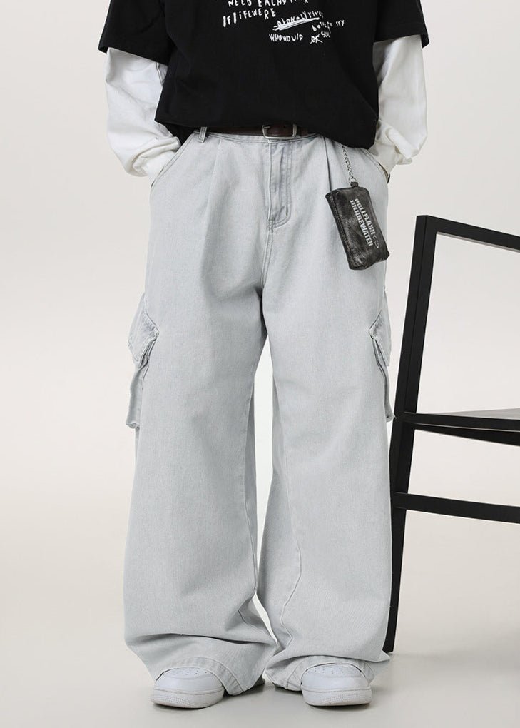 Baggy Washed Denim Cargo Pants - Rick Circus