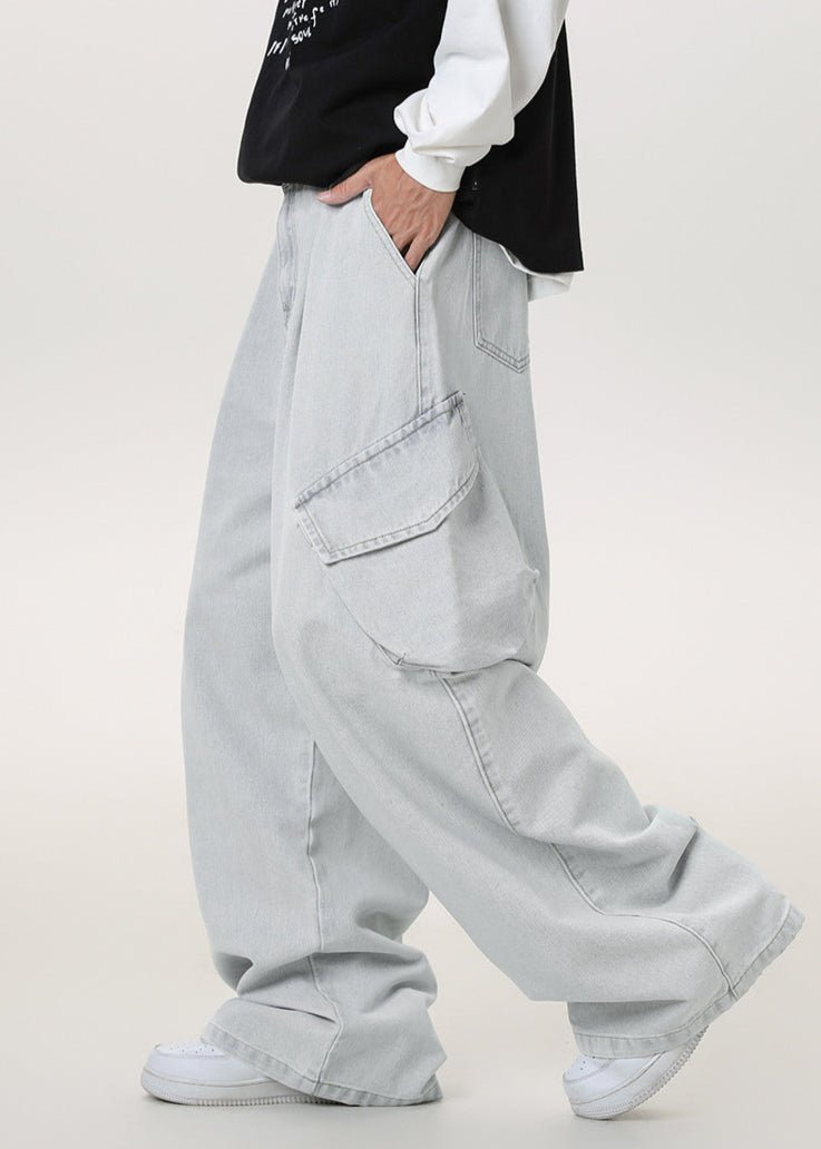Baggy Washed Denim Cargo Pants - Rick Circus