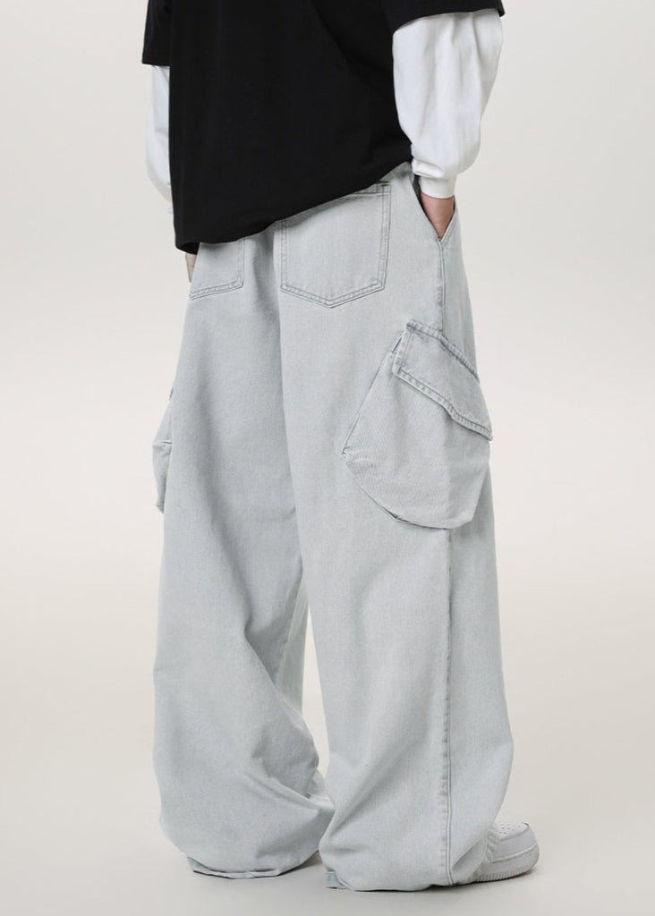Baggy Washed Denim Cargo Pants - Rick Circus