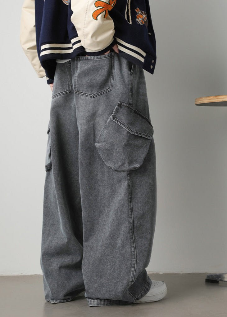 Baggy Washed Denim Cargo Pants - Rick Circus