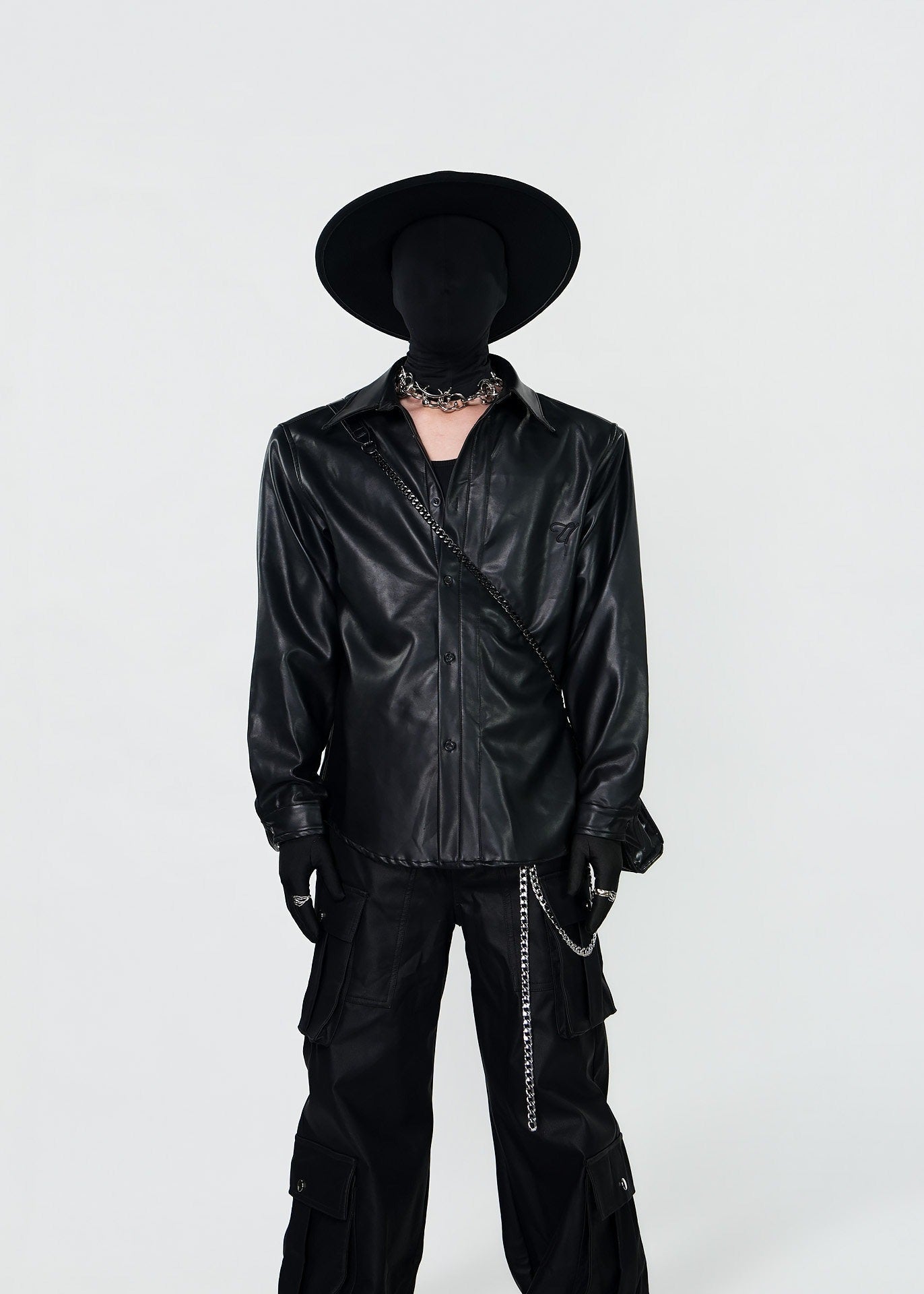 Black Biker Style Button Up PU Leather Shirt - Rick Circus