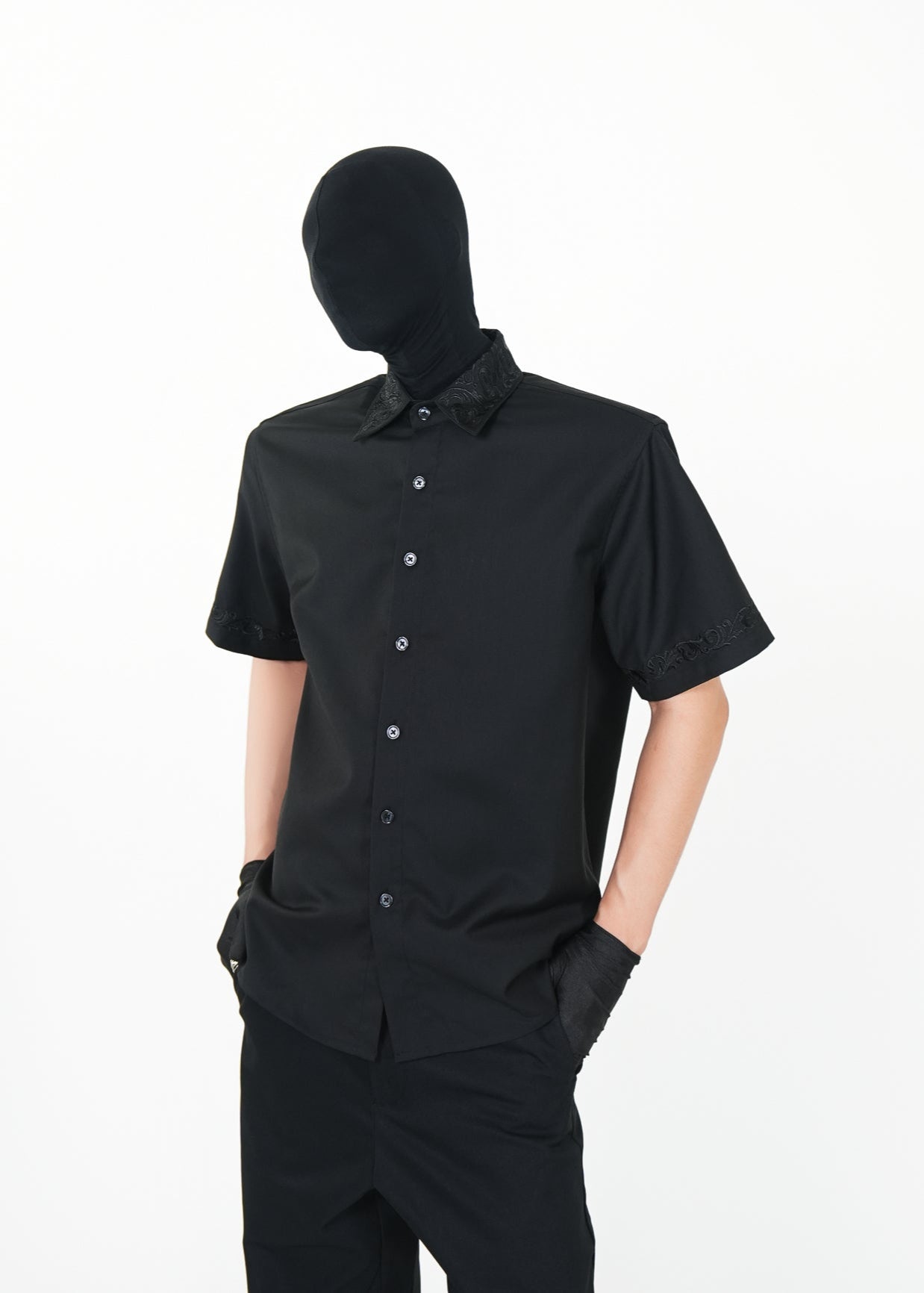 Black Embroidered Short Sleeve Shirt - Rick Circus