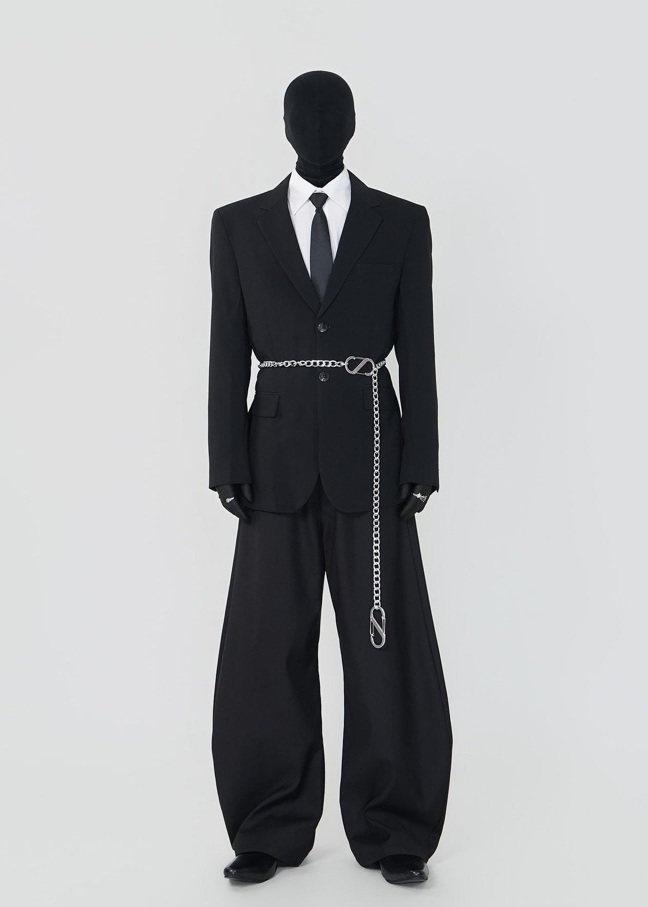 Black Relaxed Single - Breasted Chain Waist Suit Jacket - Rick Circus