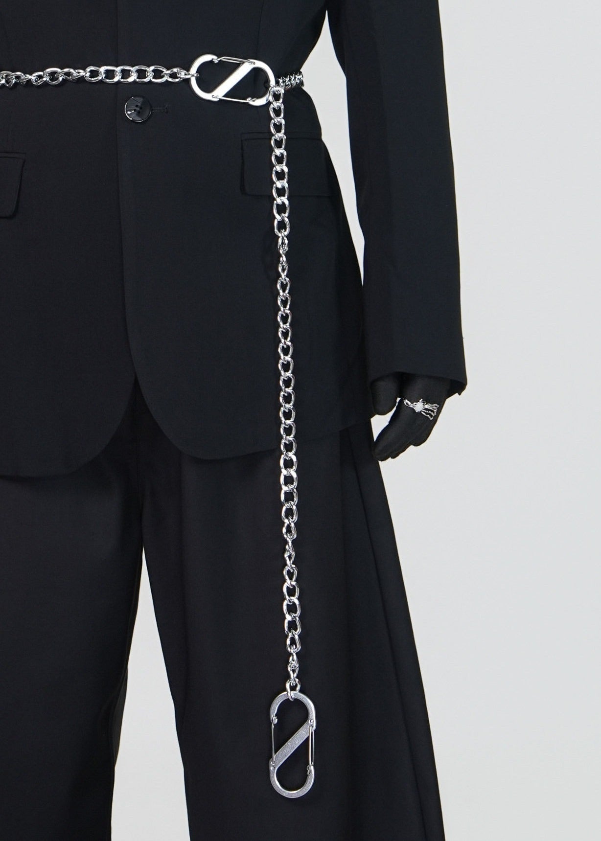 Black Relaxed Single - Breasted Chain Waist Suit Jacket - Rick Circus