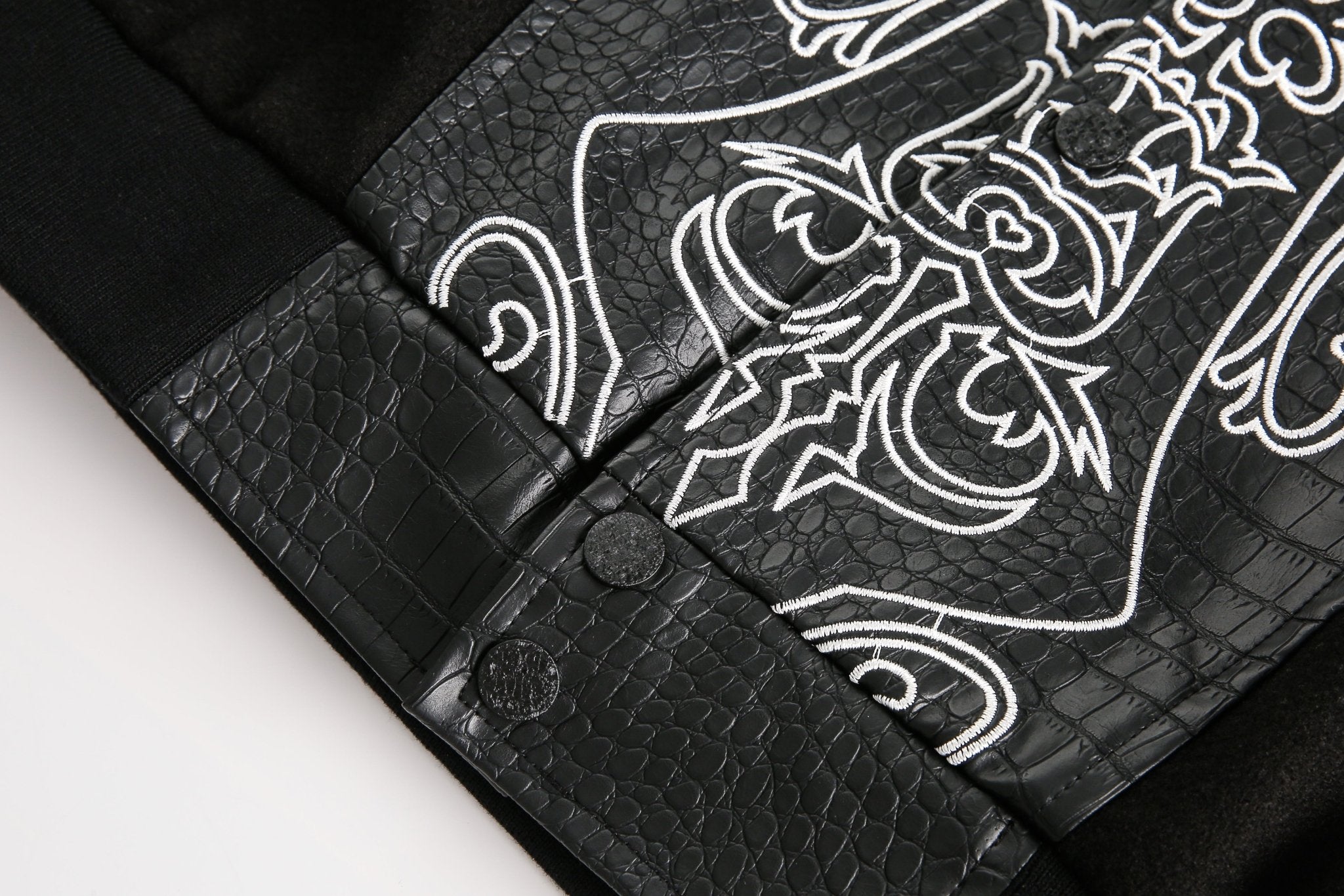 Black & White Gothic Cross Varsity Jacket - Rick Circus