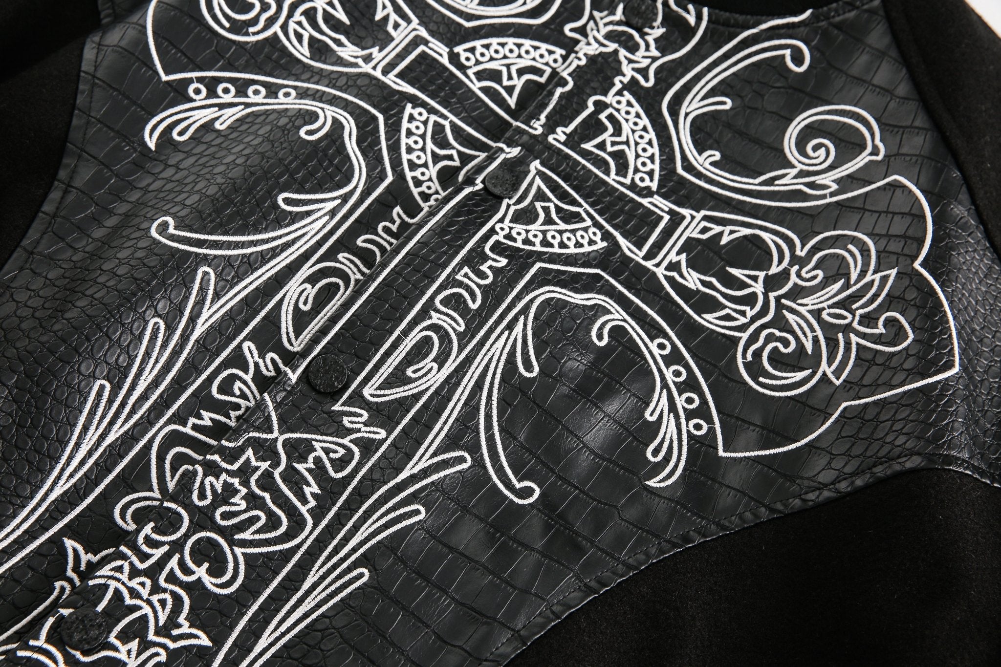 Black & White Gothic Cross Varsity Jacket - Rick Circus