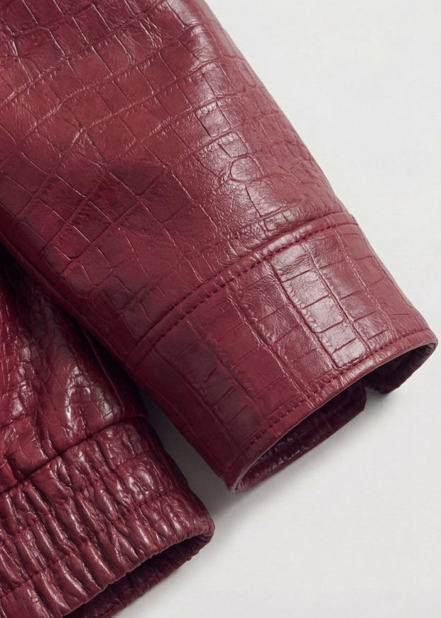 Burgundy Croc Texture Faux Leather Jacket - Rick Circus