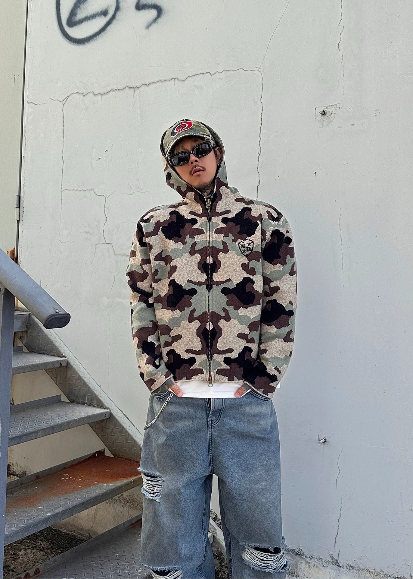 Camouflage Knit Zip Hoodie - Rick Circus