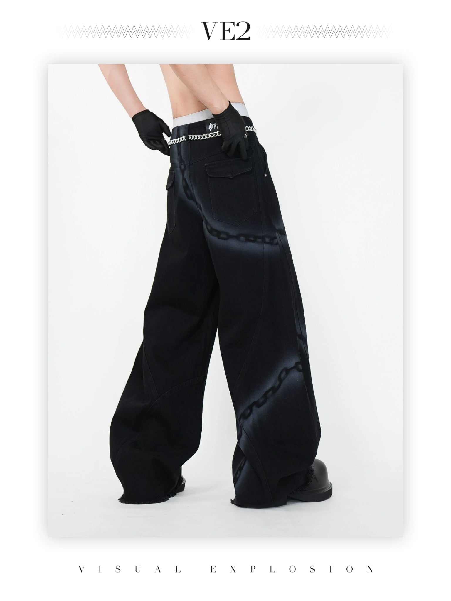Chain Washed Graffiti Blade - Cut Wide Leg Jeans - Rick Circus