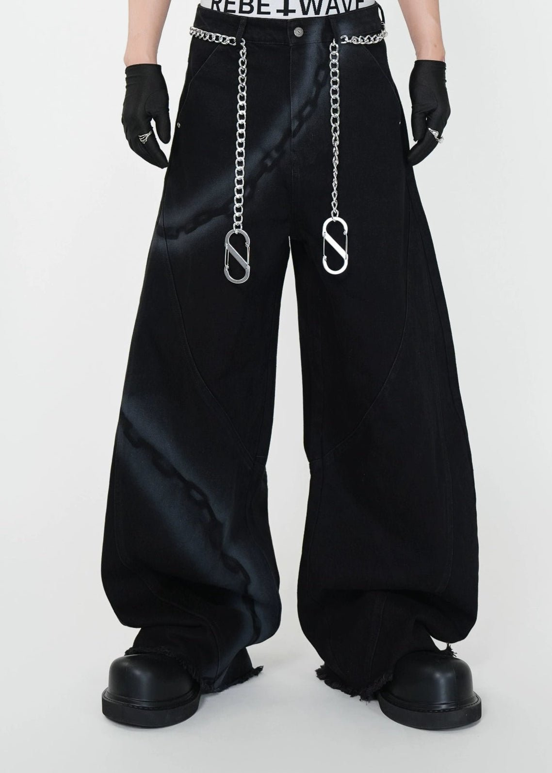 Chain Washed Graffiti Blade - Cut Wide Leg Jeans - Rick Circus