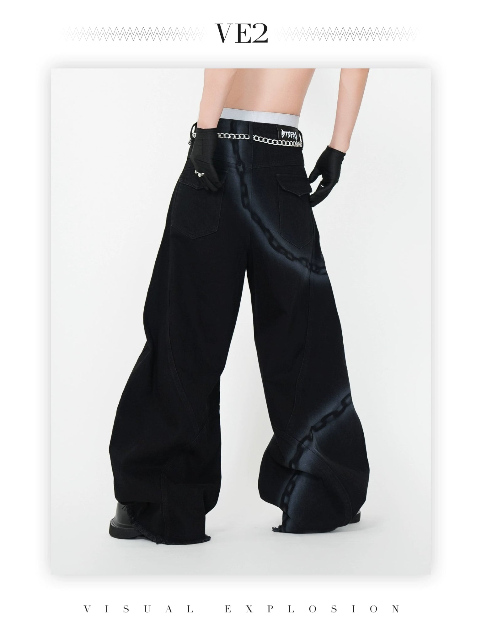Chain Washed Graffiti Blade - Cut Wide Leg Jeans - Rick Circus