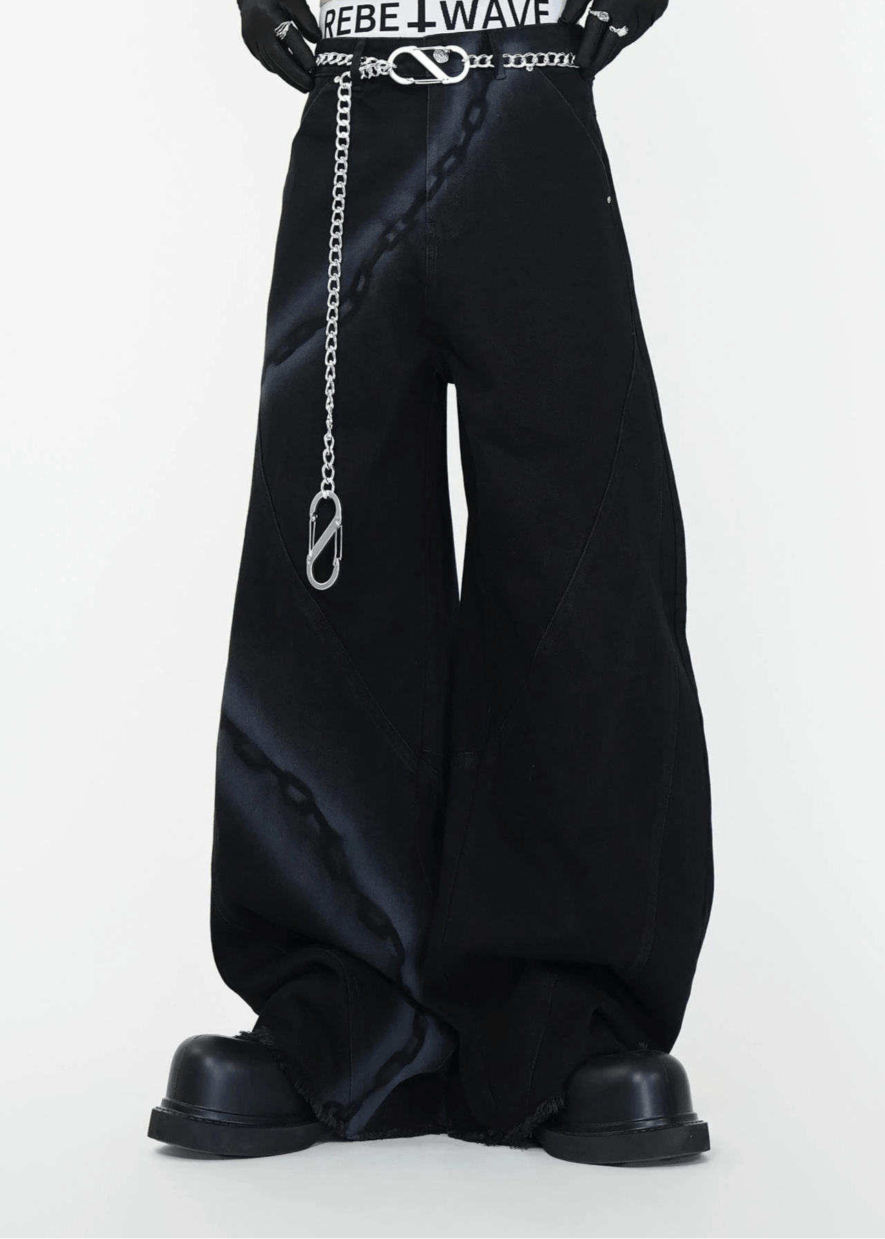 Chain Washed Graffiti Blade - Cut Wide Leg Jeans - Rick Circus