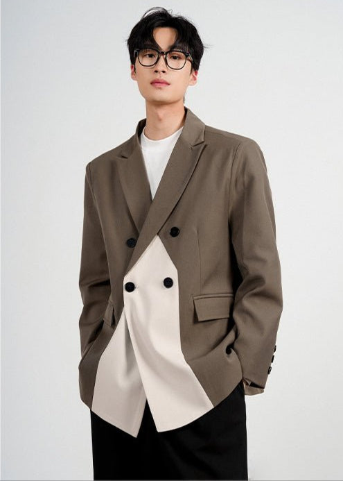 Contrast Panel Double - Breasted Blazer - Rick Circus
