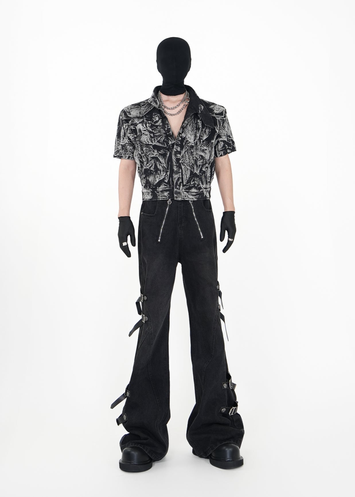 Cropped Distressed Print Shirt - Rick Circus