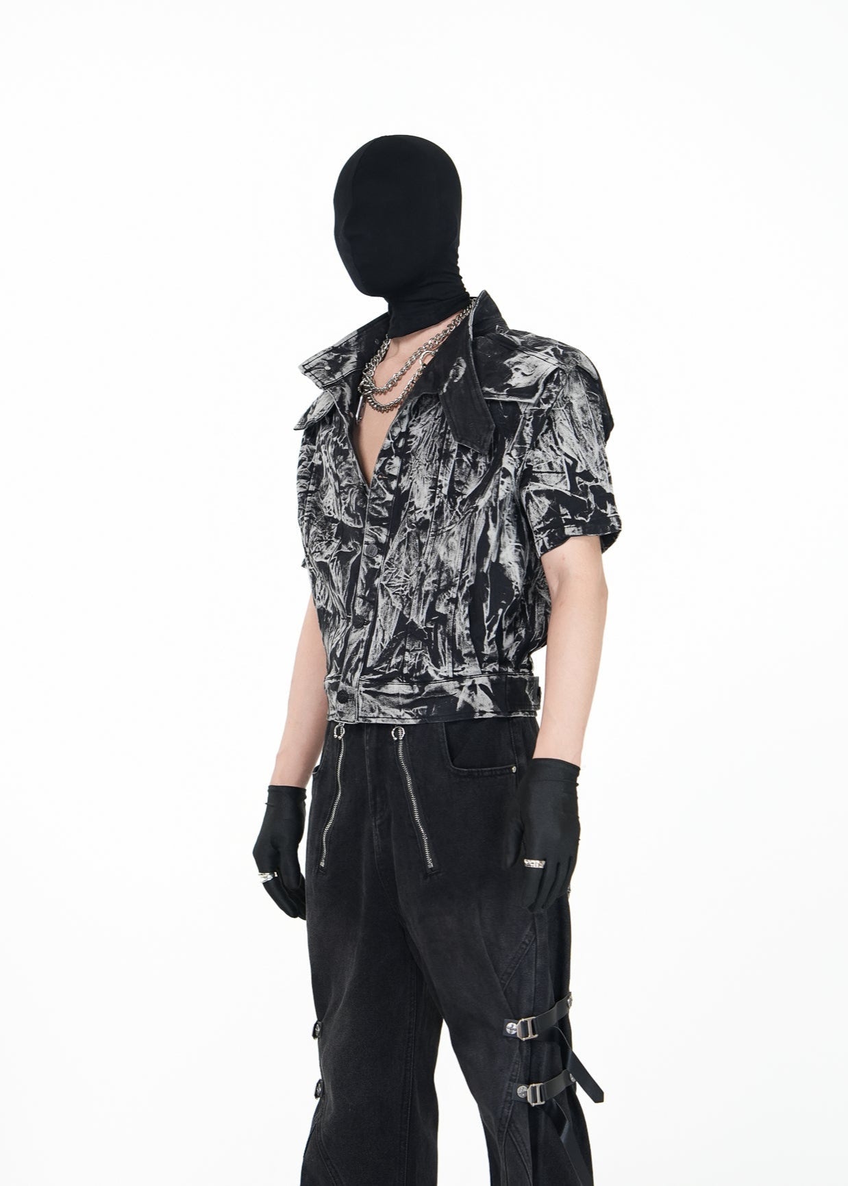 Cropped Distressed Print Shirt - Rick Circus