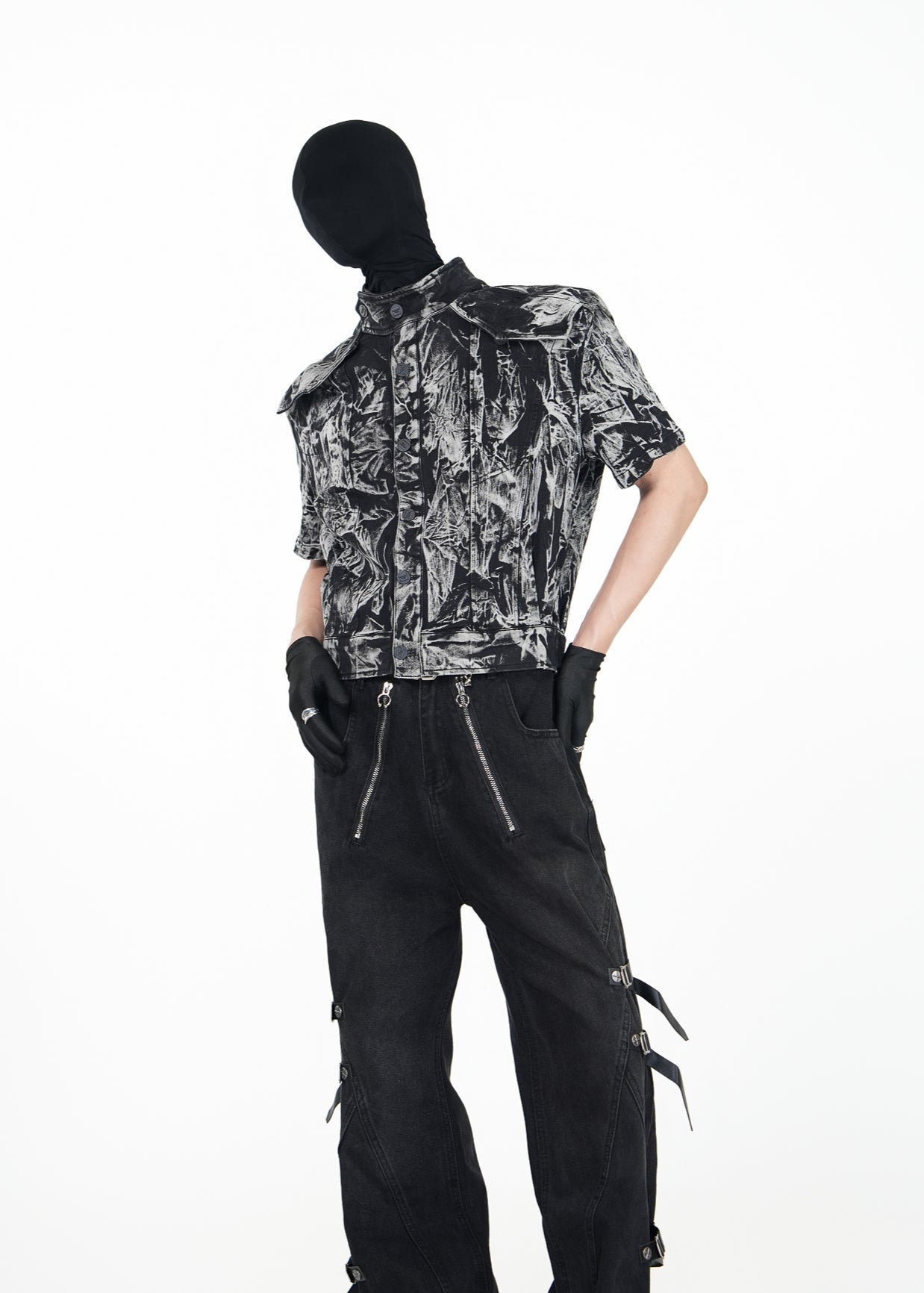 Cropped Distressed Print Shirt - Rick Circus