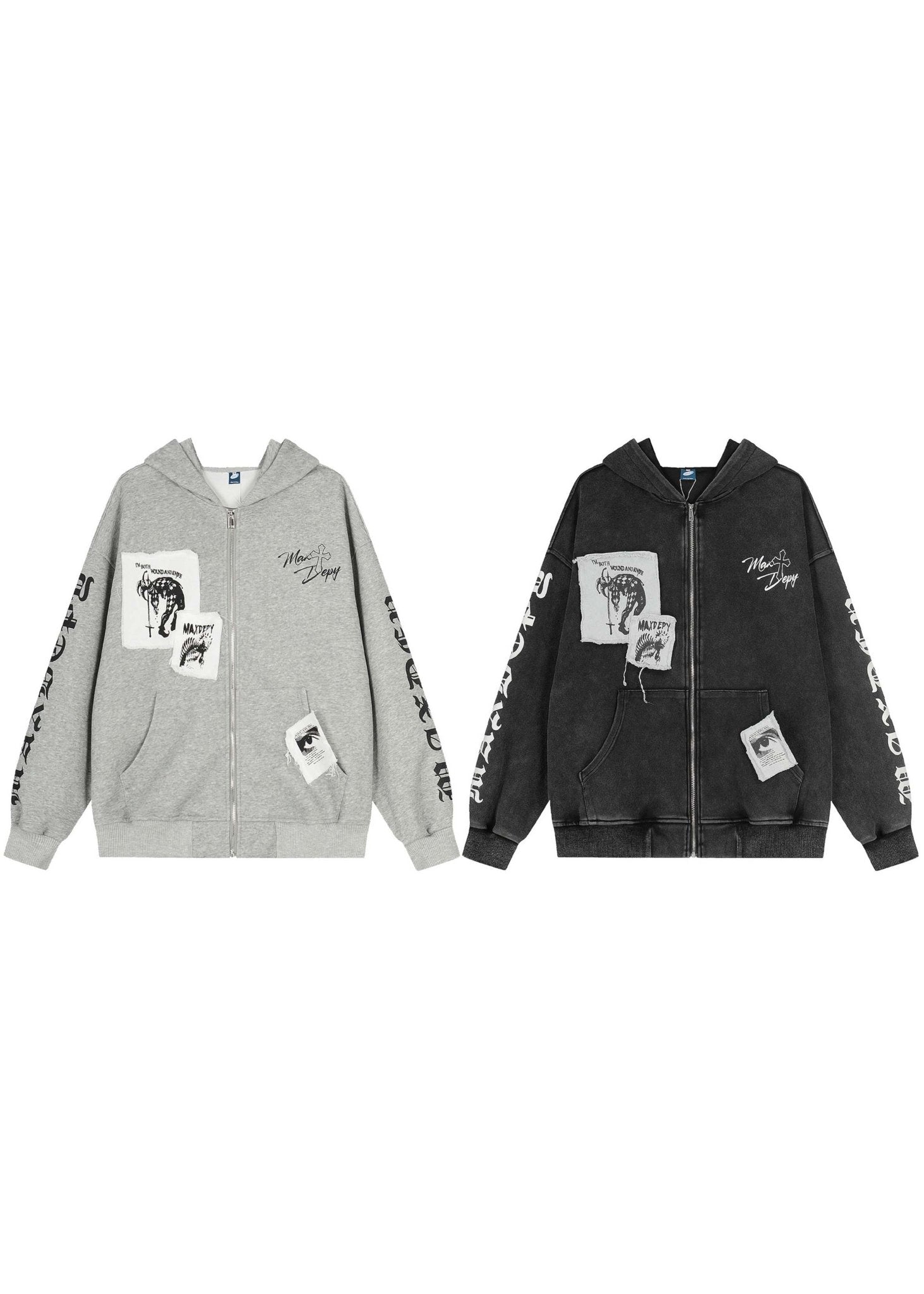 Dark Streetwear Washed Zip - Up Hoodie Jacket - Rick Circus