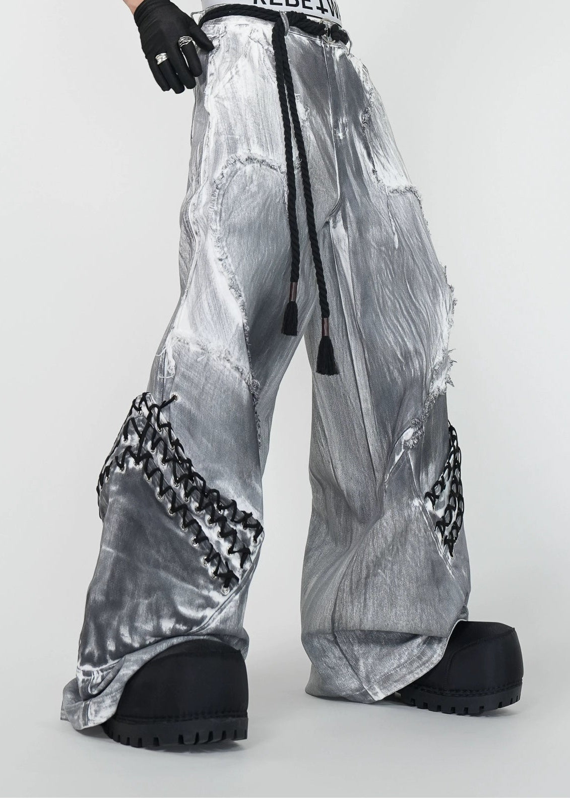 Distressed Drawstring Flared Jeans - Rick Circus