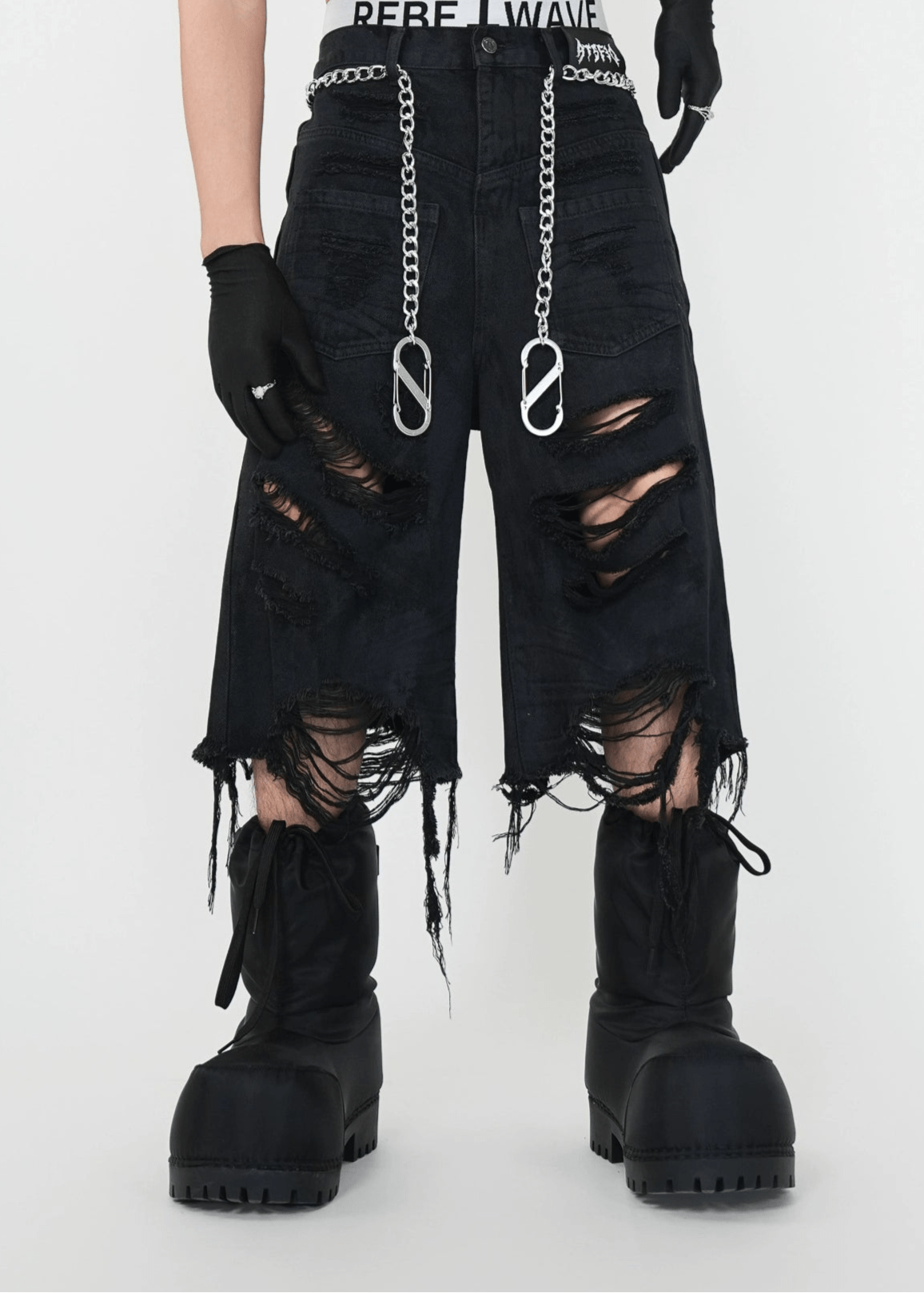 Distressed Fringed Chain Denim Shorts - Rick Circus