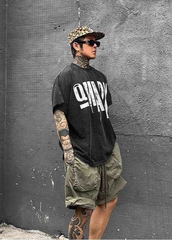 Distressed Graffiti Letter Print T-Shirt - Rick Circus