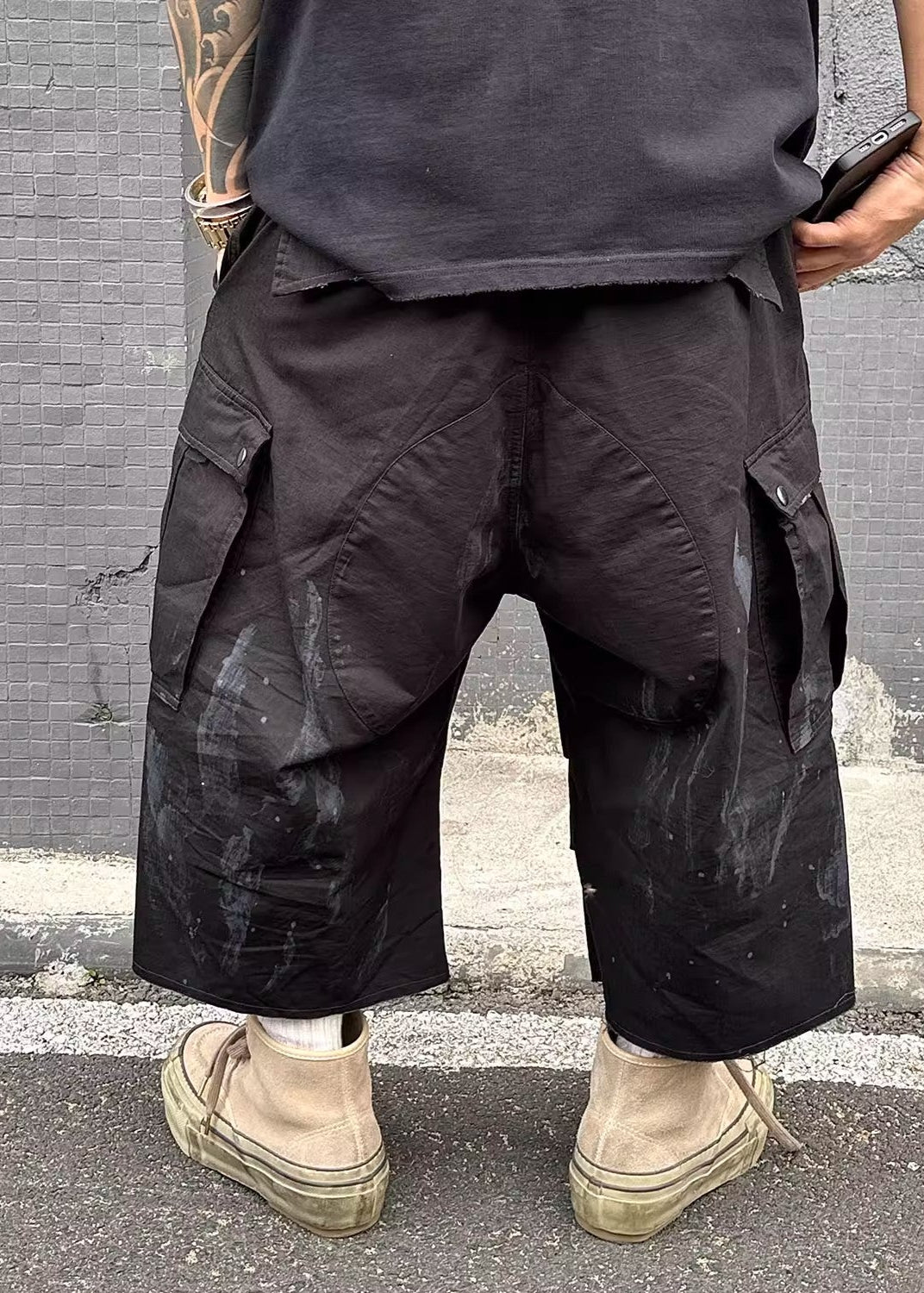 Distressed Multi - Pocket Wide - Leg Cargo Shorts - Rick Circus