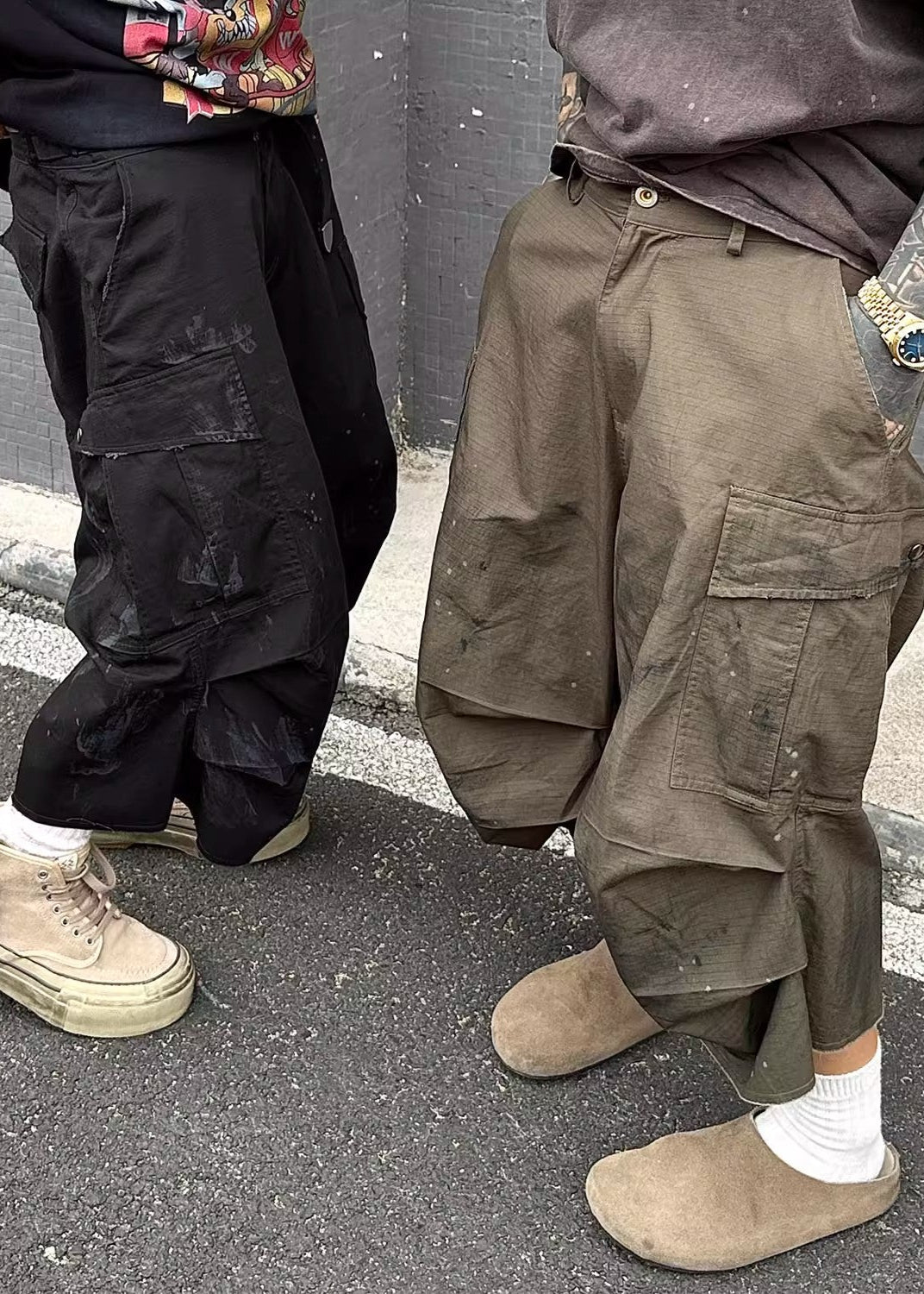 Distressed Multi - Pocket Wide - Leg Cargo Shorts - Rick Circus