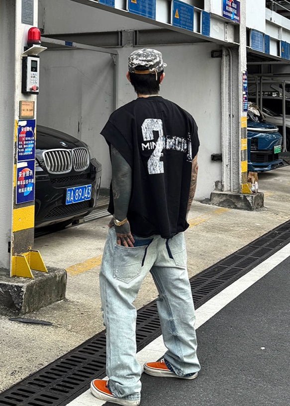 Distressed Oversized Sleeveless T-Shirt - Rick Circus