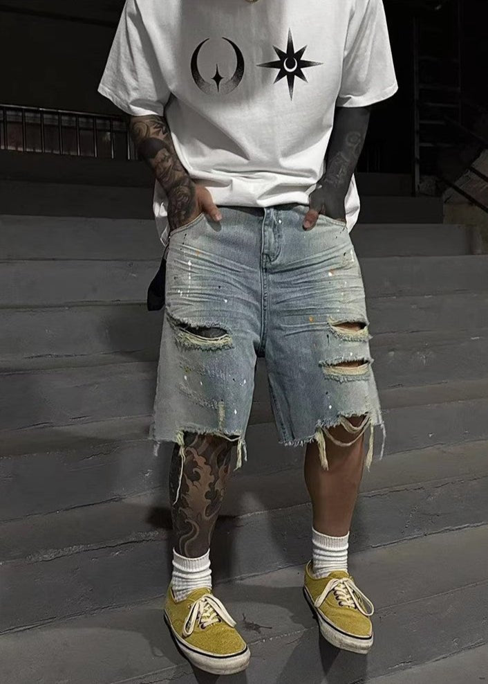 Distressed Paint - Splattered Denim Shorts - Rick Circus
