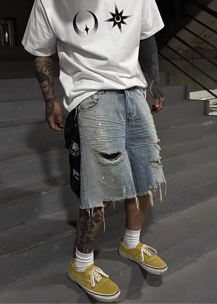 Distressed Paint - Splattered Denim Shorts - Rick Circus