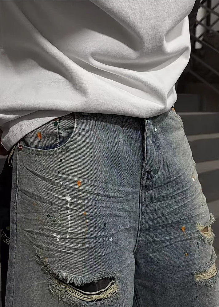 Distressed Paint - Splattered Denim Shorts - Rick Circus