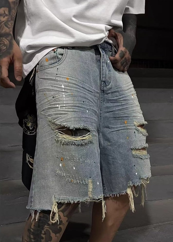 Distressed Paint - Splattered Denim Shorts - Rick Circus