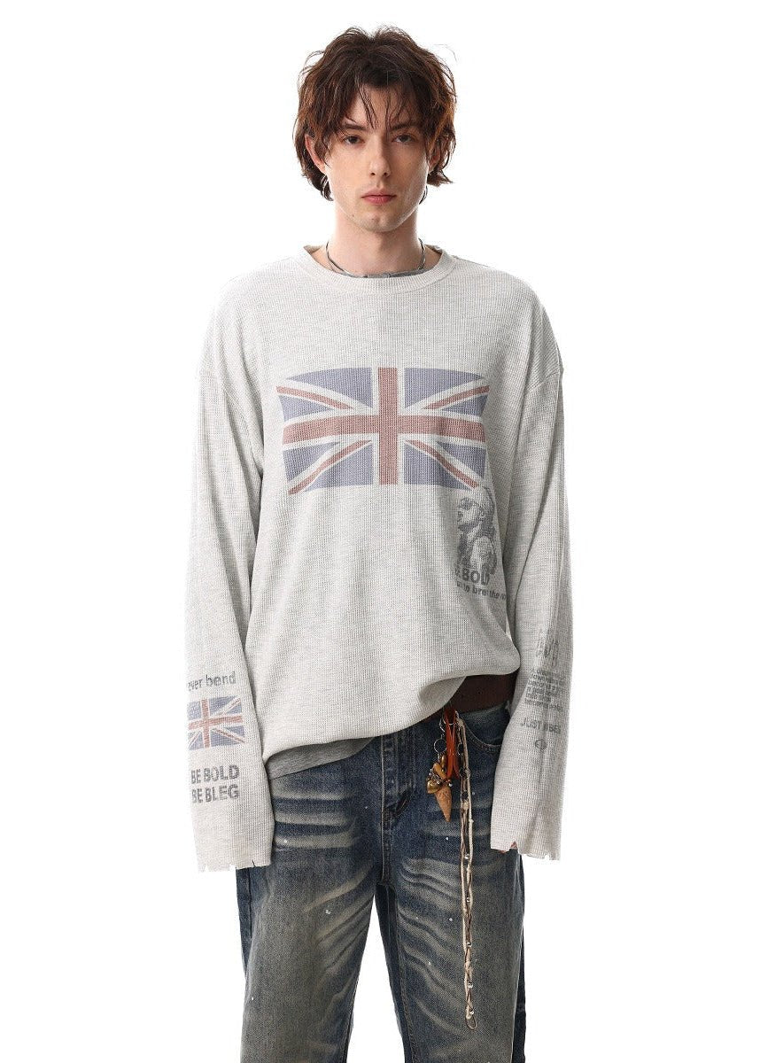Distressed Printed Long Sleeve Waffle T-Shirt - Rick Circus