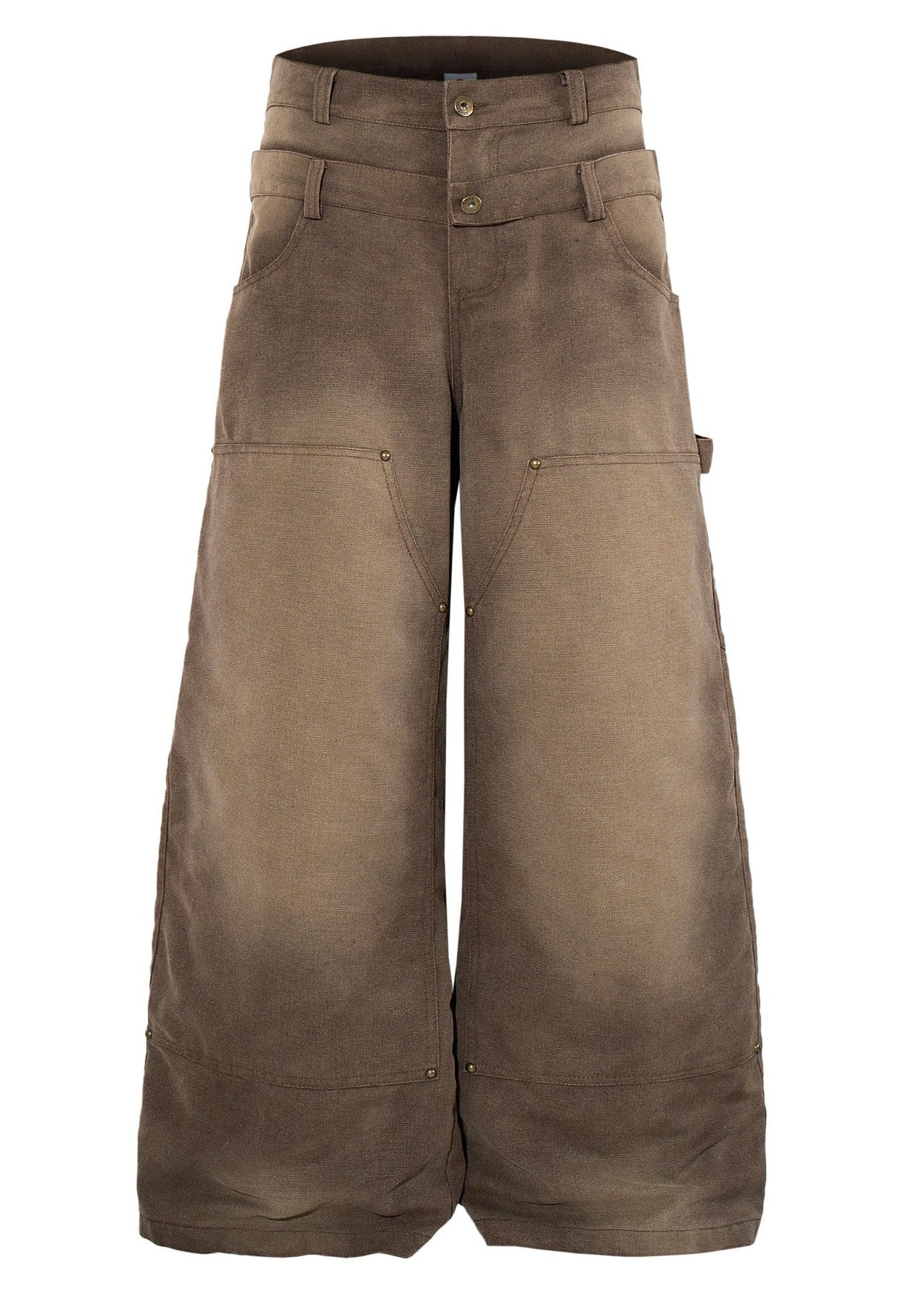 Distressed Washed Rivet Wide Leg Jeans - Rick Circus