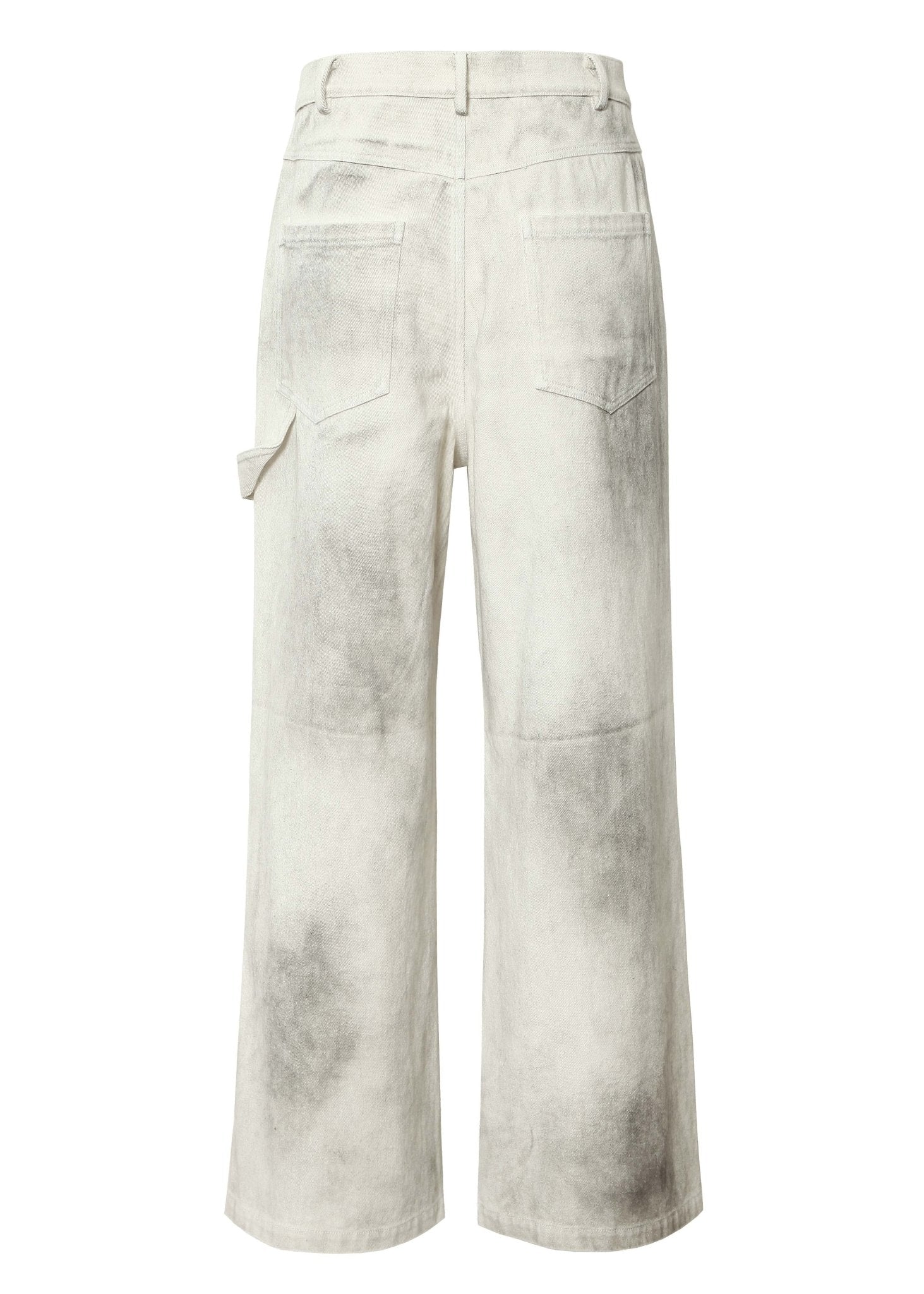 Distressed White Loose Fit Straight Leg Work Pants - Rick Circus