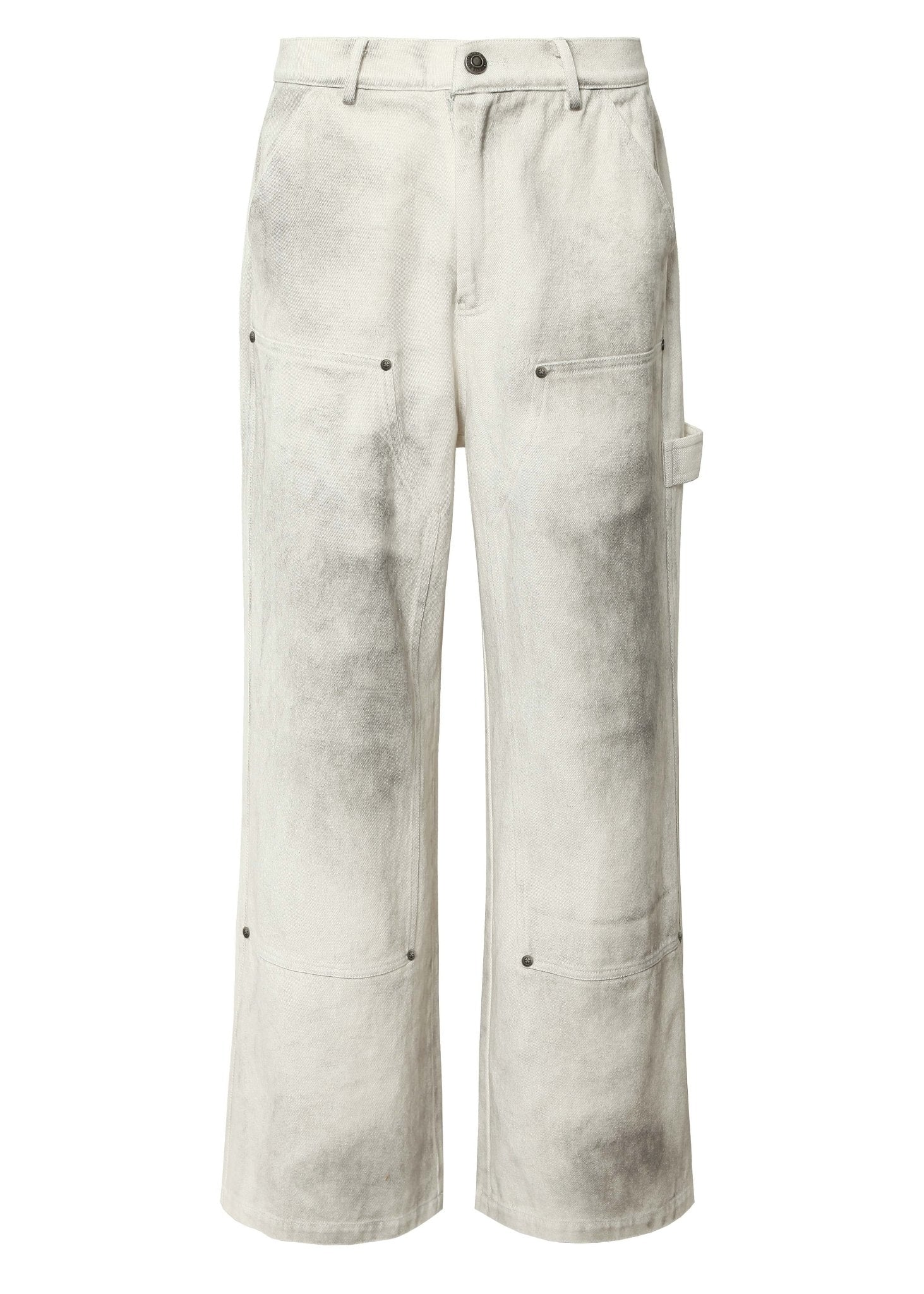 Distressed White Loose Fit Straight Leg Work Pants - Rick Circus