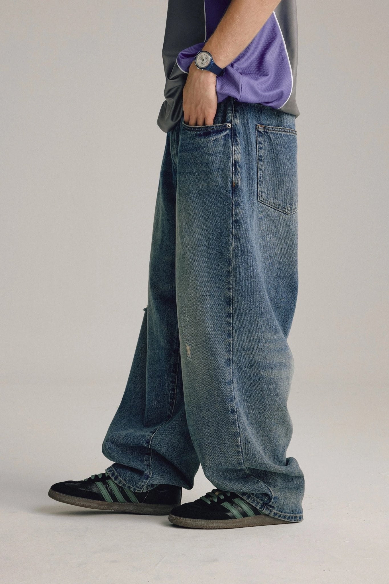 Distressed Wide - Leg Denim Jeans - Rick Circus
