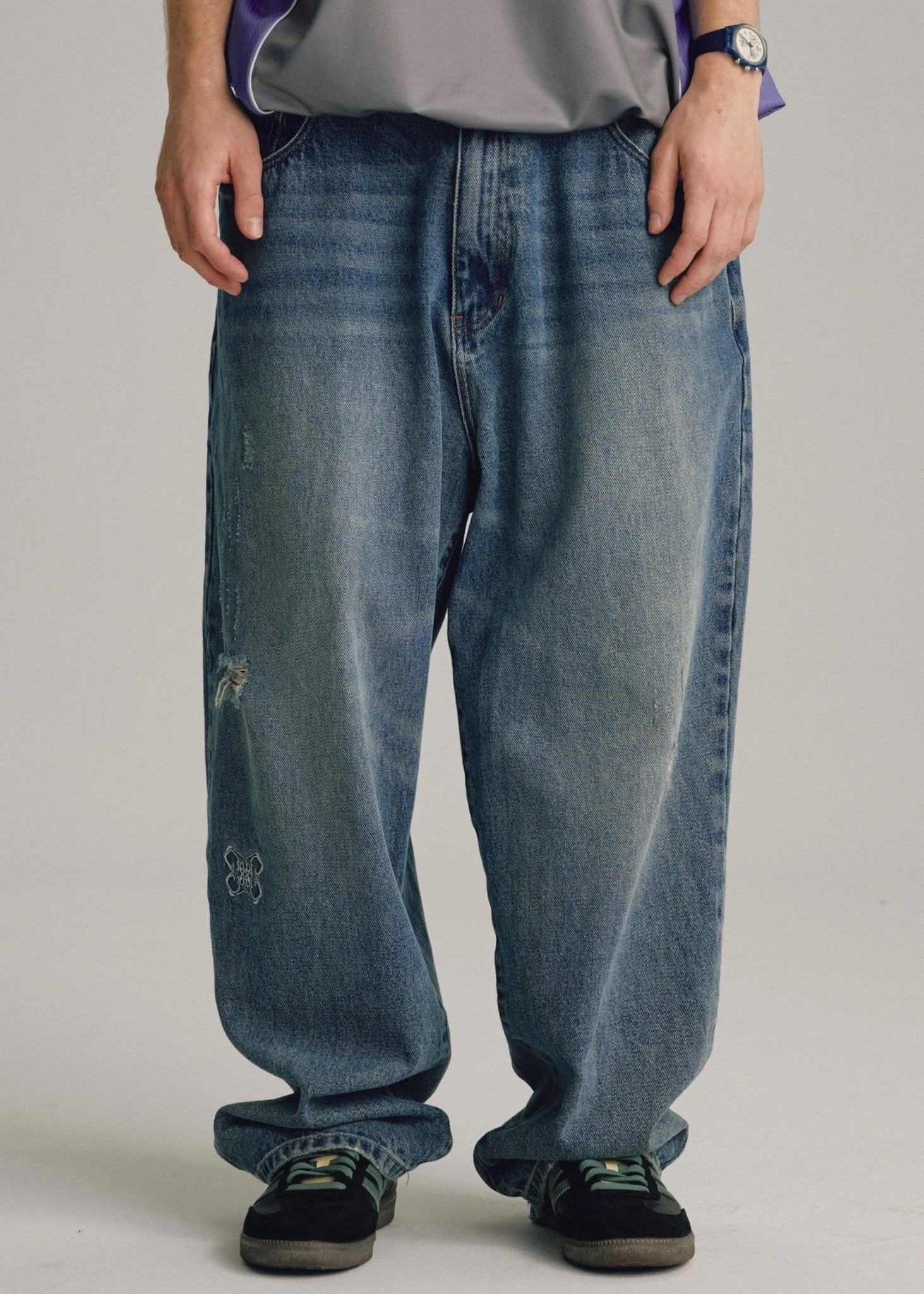 Distressed Wide - Leg Denim Jeans - Rick Circus