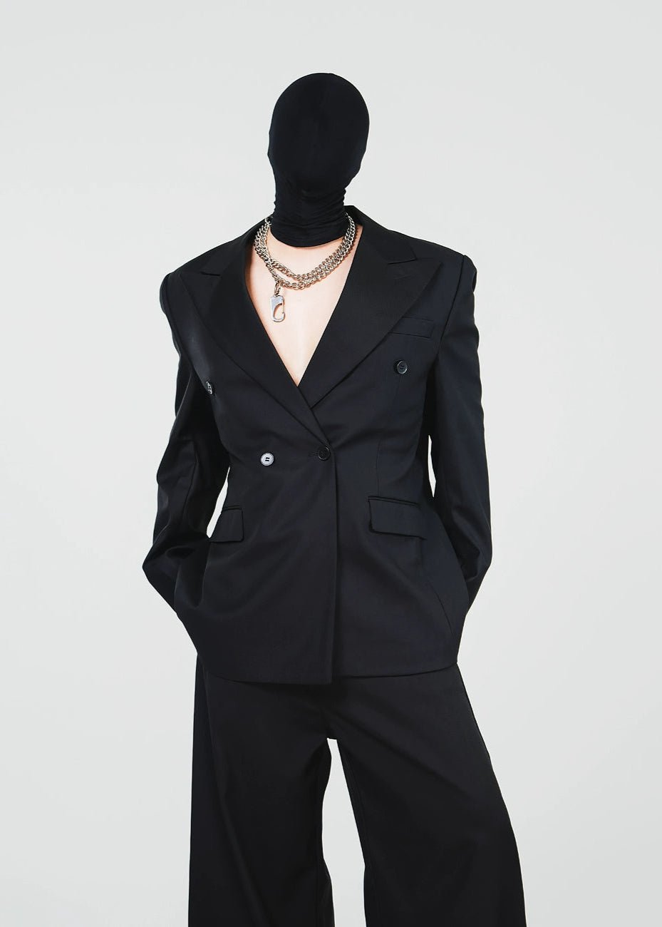 Double - Breasted Black Blazer in Structured Tailoring - Rick Circus