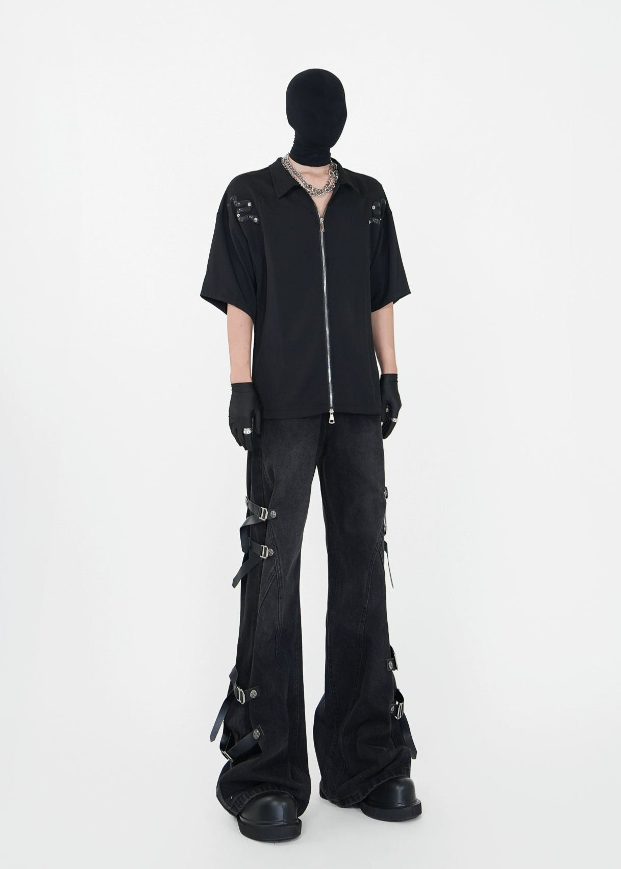 Double - Zip Snake Studded Short - Sleeve Shirt - Rick Circus