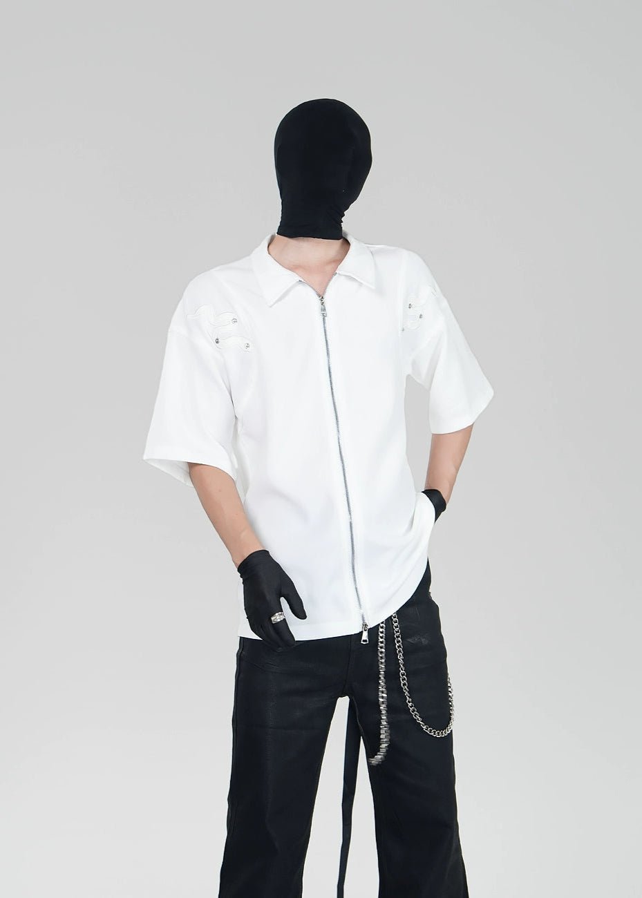 Double - Zip Snake Studded Short - Sleeve Shirt - Rick Circus