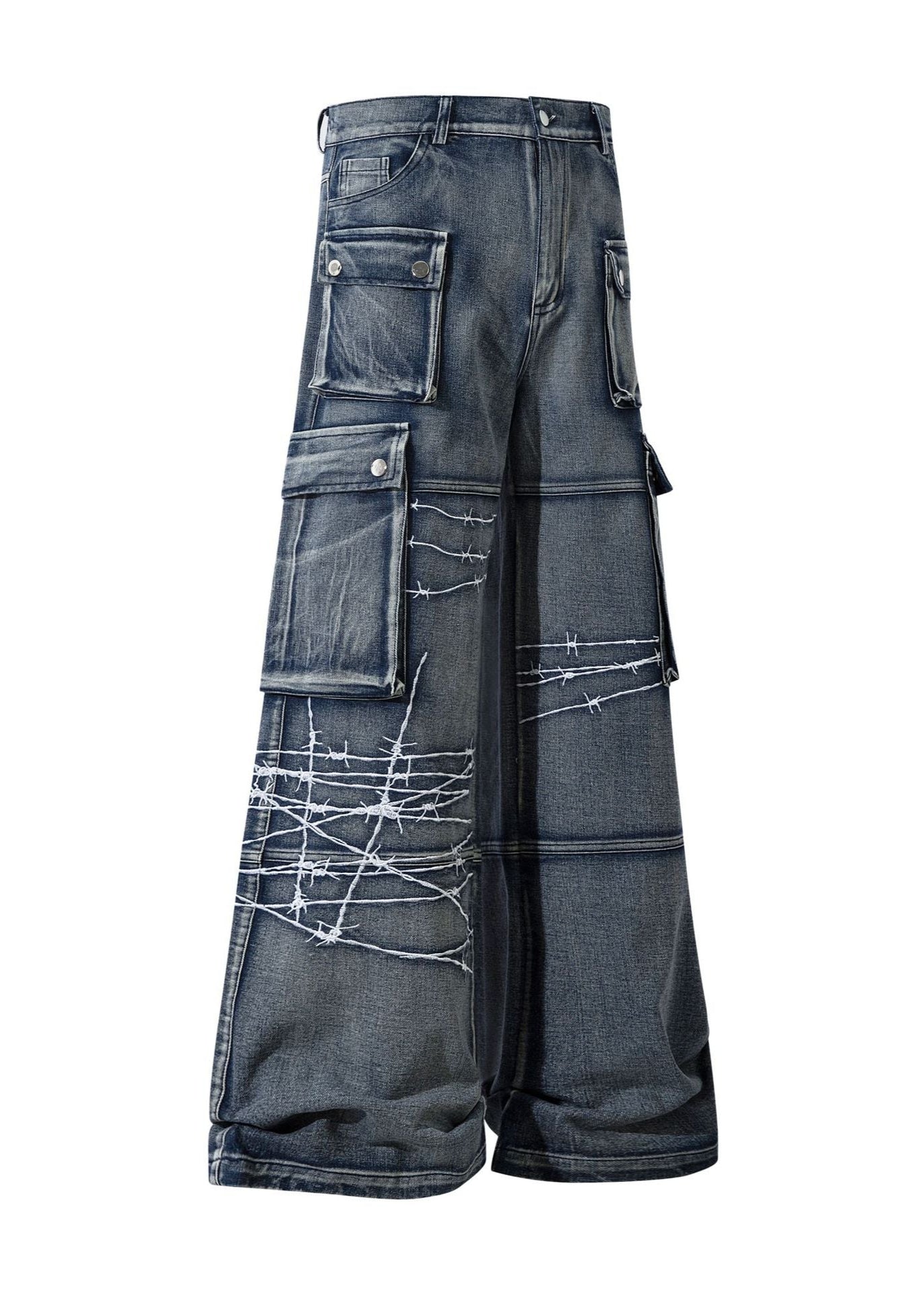 Embroidered Cargo Denim Pants - Rick Circus
