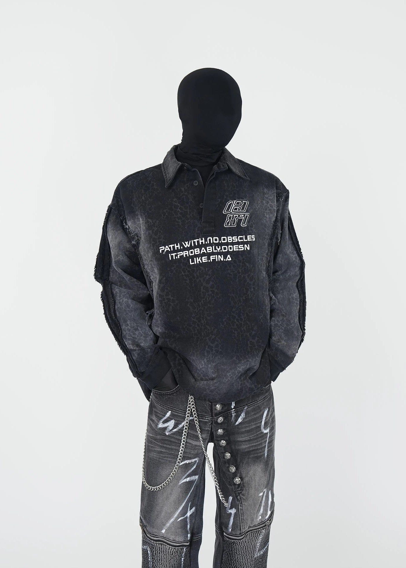 Frayed Denim Polo Sweatshirt - Rick Circus