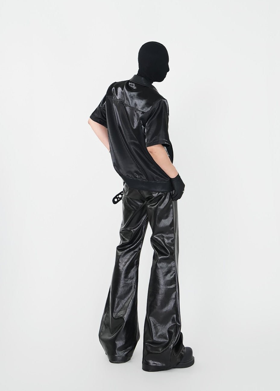 Glossy Patent Coated Flared Faux Leather Pants - Rick Circus