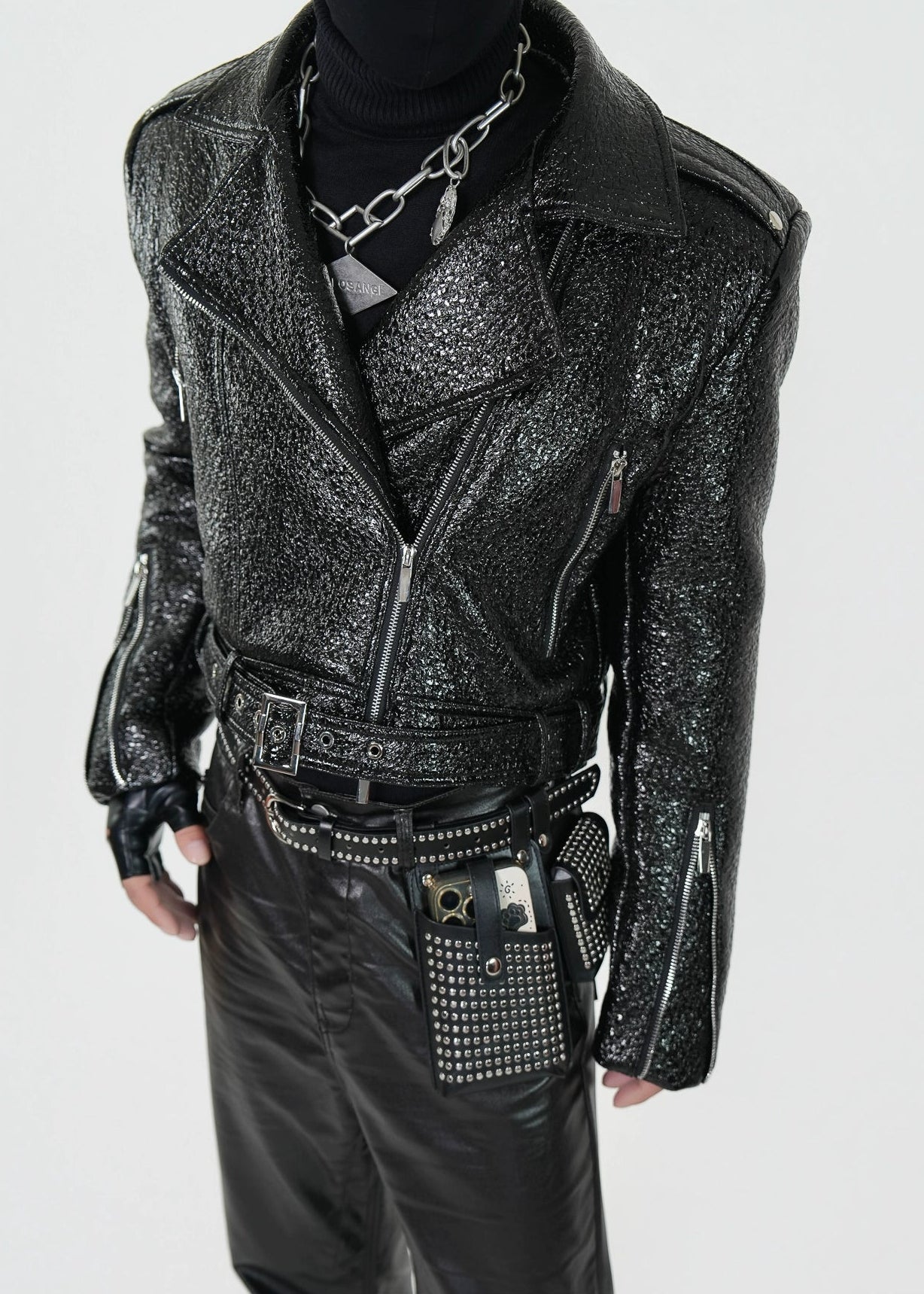 Glossy Textured PU Leather Jacket - Rick Circus