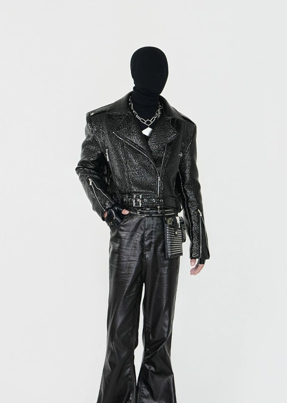 Glossy Textured PU Leather Jacket - Rick Circus